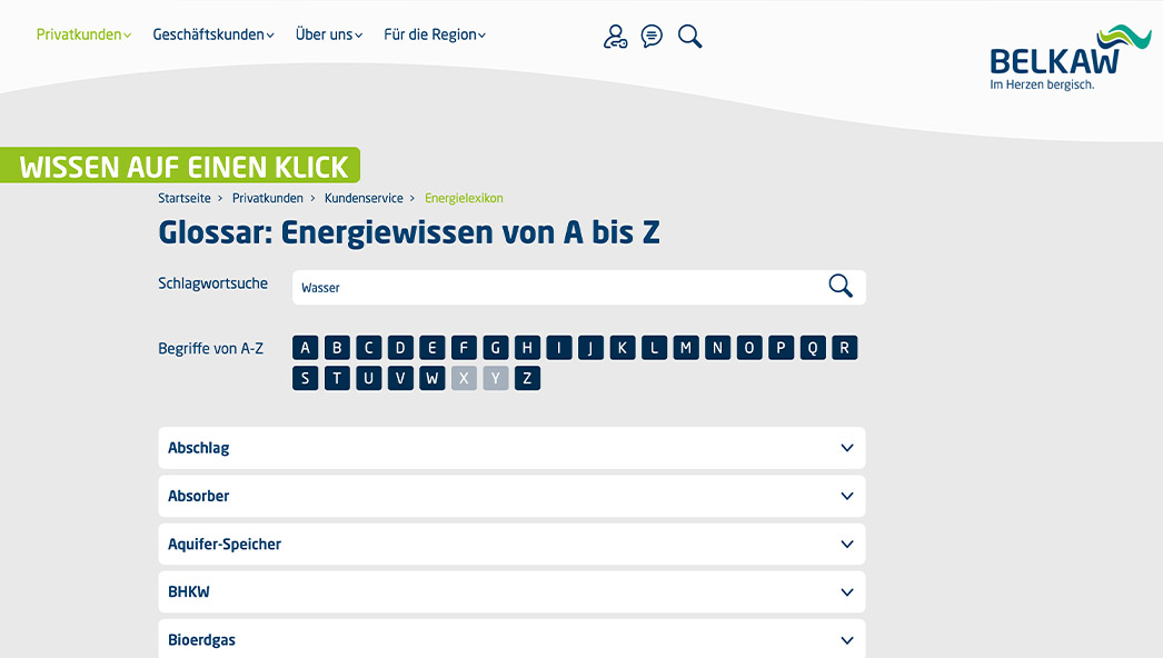 Referenz: Belkaw GmbH, Website Screenshot (A-Z)