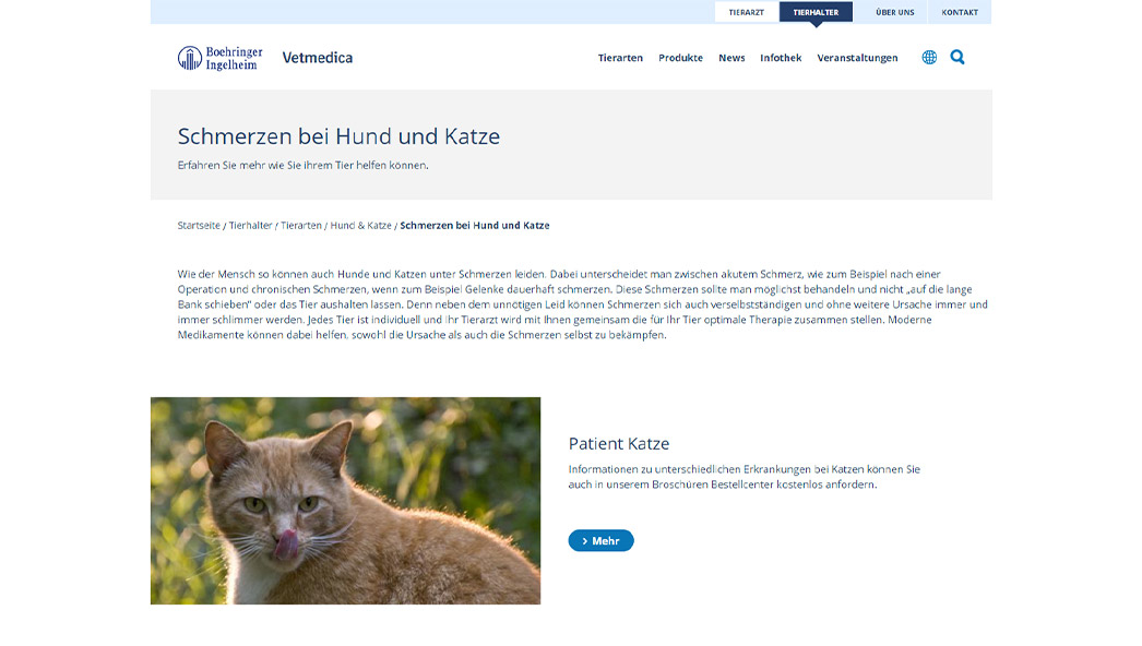 Referenz: Boehringer Ingelheim Vetmedica, Website Screenshot (Tierhalter)