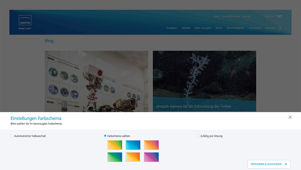  Referenz: Jenoptik, Website Screenshot individuelle Farbeinstellungen